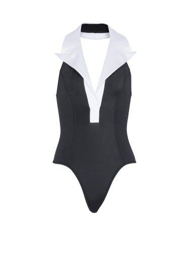 One-piece swimsuit with contrasting collar