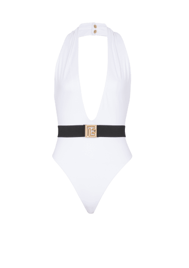One-piece swimsuit with PB belt