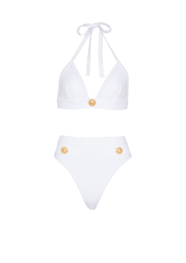 Two-piece swimming costume with buttons
