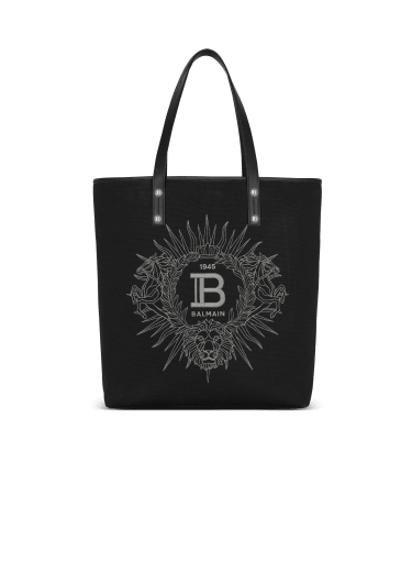 Balmain Varsity monogrammed canvas and leather tote bag