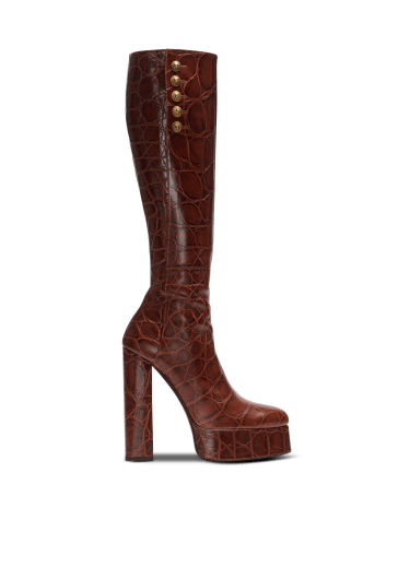 Brune crocodile-print leather boots