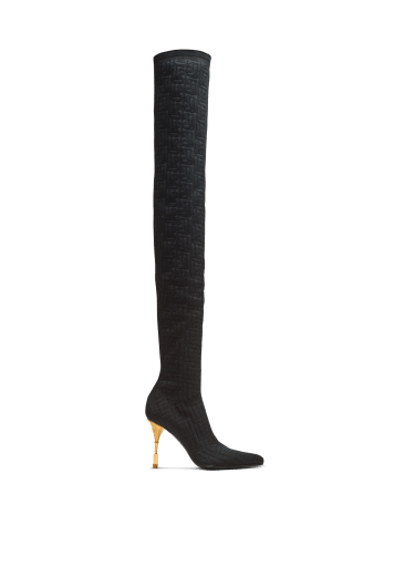 Moneta monogrammed knit thigh-high boots