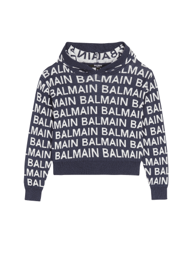 Knit hoodie with Balmain logos
