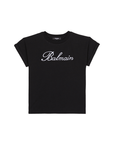 Kurzärmeliges Balmain Signature T-Shirt mit Strasssteinen