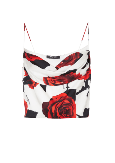 Top stile lingerie con stampa rose rosse