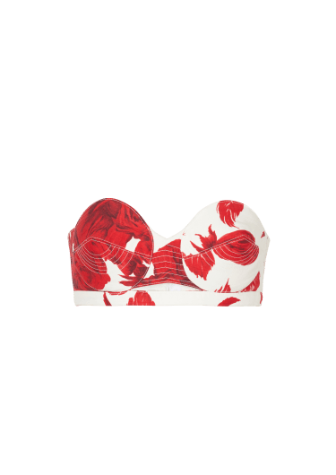 Strapless crop top with Red Roses print