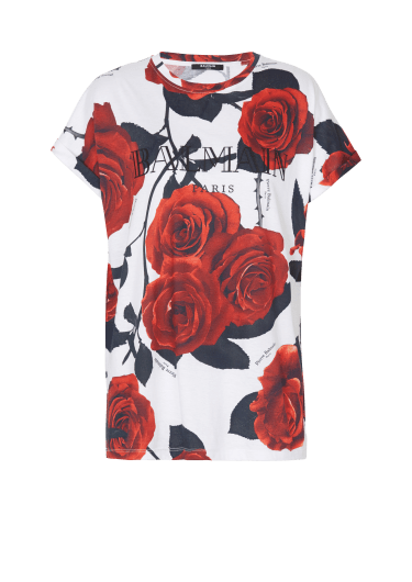 T-shirt Balmain Vintage con stampa rose rosse