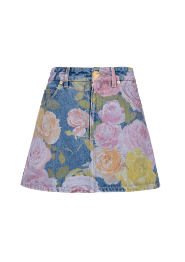 Jeansrock mit Pastel Roses-Print