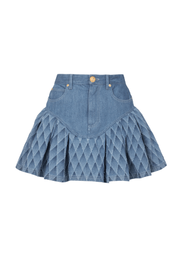 Short skirt in laser-cut denim