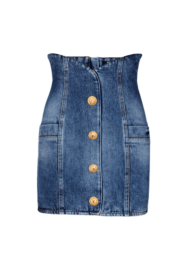 Denim tulip skirt with buttons