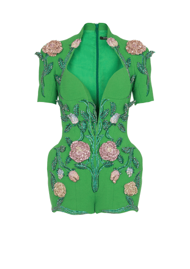 Kurzer Jumpsuit mit Blumenstickerei