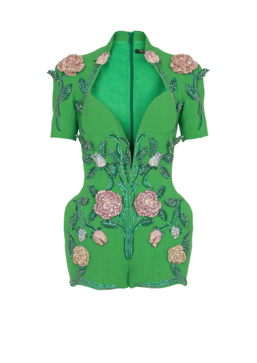 Flower-embroidered playsuit