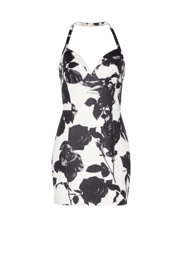 Robe dos-nu en cuir imprimé Black and White Roses