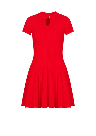 Flared pleated knit dress