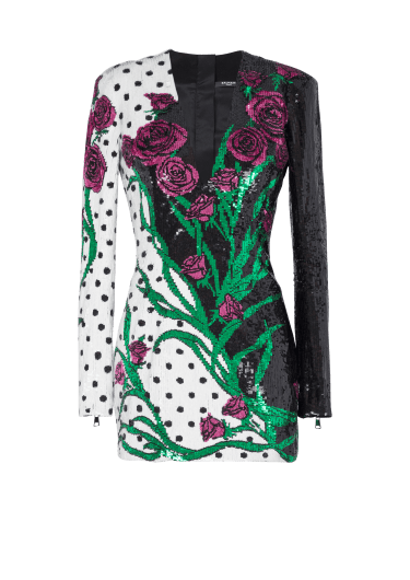 Kurzes Kleid mit Rosen- und Polka Dots-Print