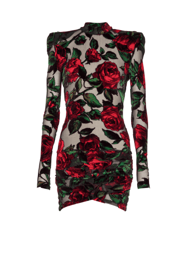 Samtkleid mit Rosen-Print 