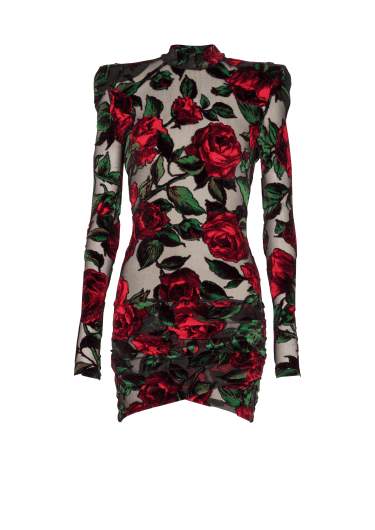 Burnout velvet dress with Rose print 
