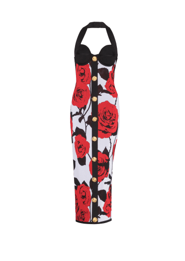 Rückenfreies Strickkleid aus Jacquard mit Red Roses-Motiv