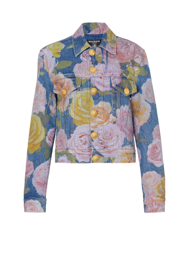 Denim jacket with Pastel Roses print