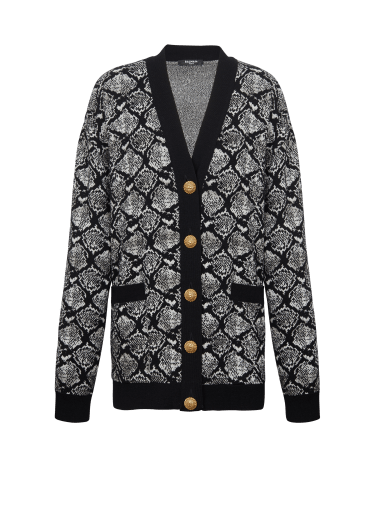 Cardigan in maglia jacquard motivo pitone