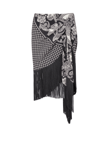 Jupe foulard en soie à franges