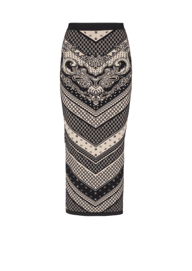 Monogram and paisley knit skirt