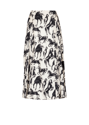 Pleated midi skirt in printed silk