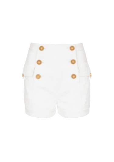 6-button denim shorts