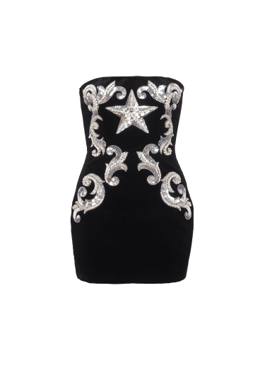 Paisley embroidered strapless dress