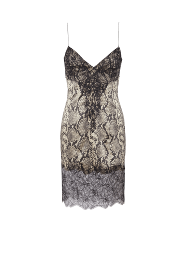 Snakeskin silk and lace spaghetti strap dress