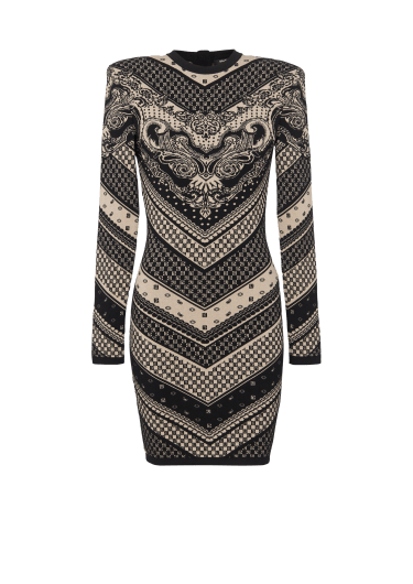 Monogram and paisley knit short dress
