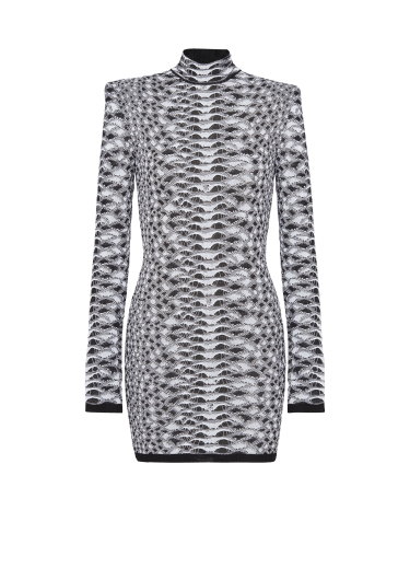 Short snakeskin textured knit dress
