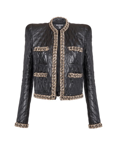 Quilted leather jacket with chains