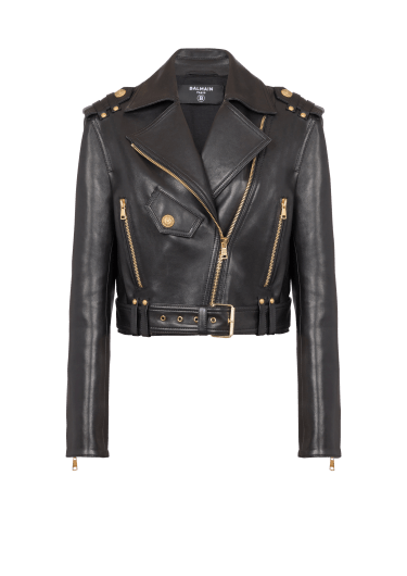 Zipped leather biker jacket