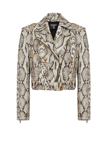 Veste biker en cuir effet python