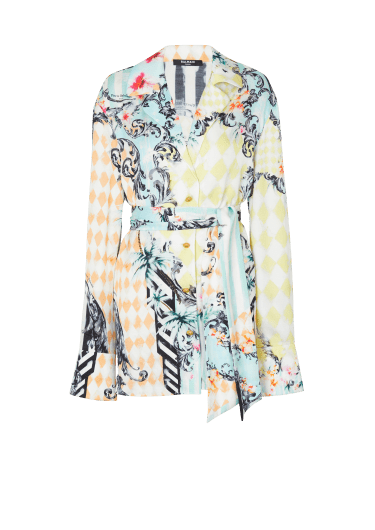 Loose belted shirt with Baroque print