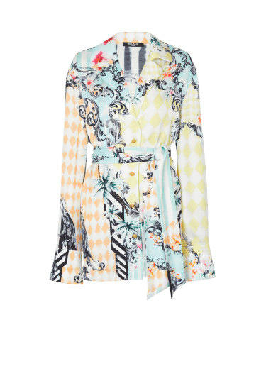 Camicia fluida con cintura e stampa barocca