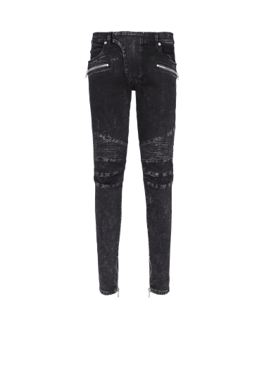 Pantalones vaqueros slim con detalles de canalé