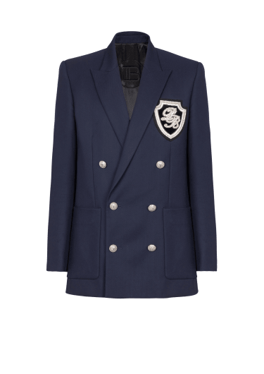 Blazer in twill con badge con ricamo PB iconico