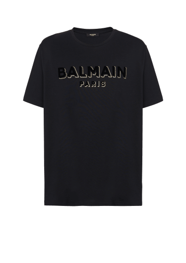 Balmain T-Shirt mit beflocktem Metallic-Print