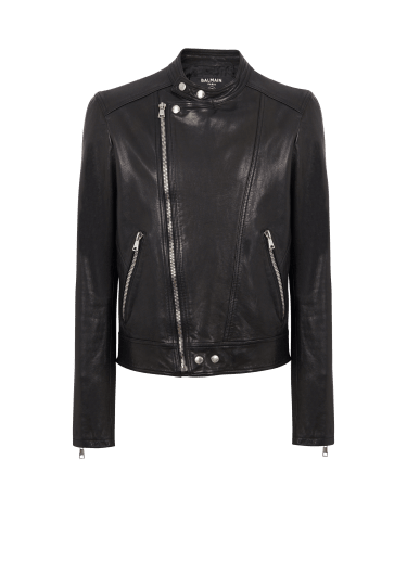 Zipped leather biker jacket