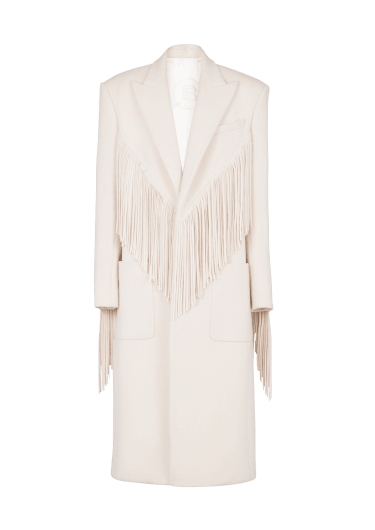 Unisex long fringed wool and cashmere coat