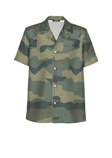 Camisa de shantung con estampado de monograma de camuflaje