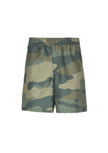Pantalones cortos de shantung con estampado de monograma de camuflaje 