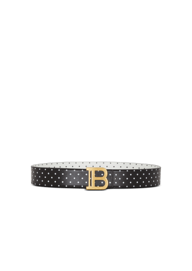 Reversible calfskin B-Belt with a Polka Dots print