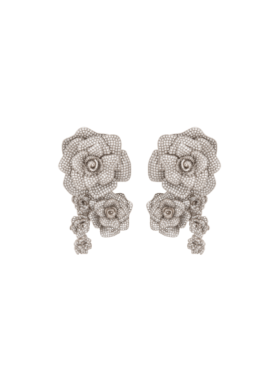 Boucles d'oreilles Roses en palladium serti de cristaux