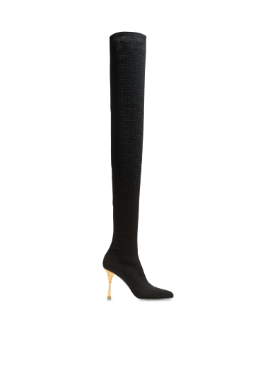 Moneta mesh thigh boots with monogram