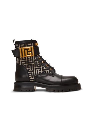 Bottines rangers Charlie en cuir et jacquard monogramme