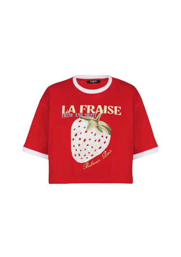 Cropped T-shirt with Balmain Strawberry print