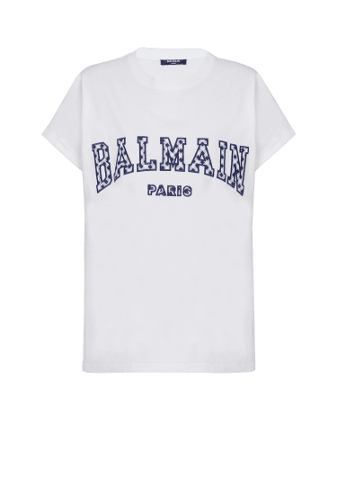 Balmain Paris 비쉬 체크 레터링 장식 티셔츠